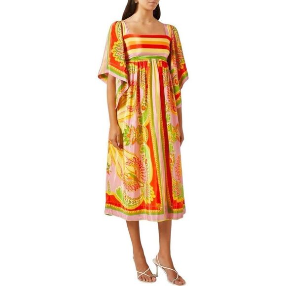 FARM RIO NWOT Beach Toucans Midi Dress in Yellow Multi Size S - Picture 10 of 12